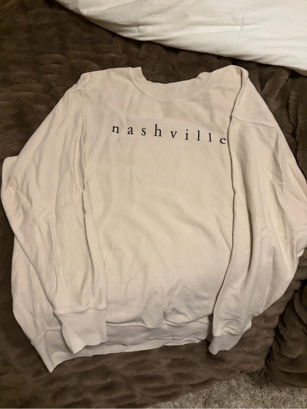 Cream 'Nashville' Waffle-Knit Crewneck Sweater